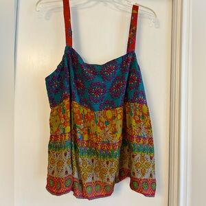 Natural Life colorful adjustable strap tank with smocked back. Size XL. NWT